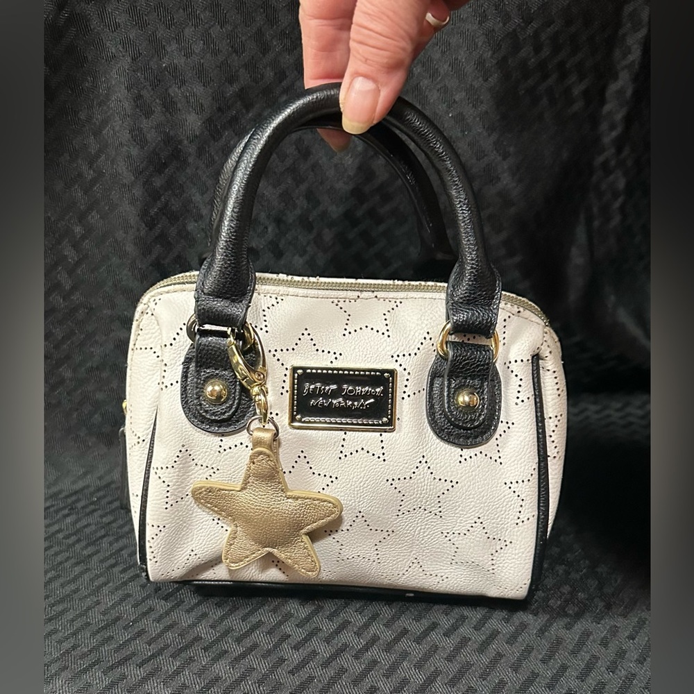 Betsey Johnson New York NY Mini Satchel Style Handbag Off-White and Black